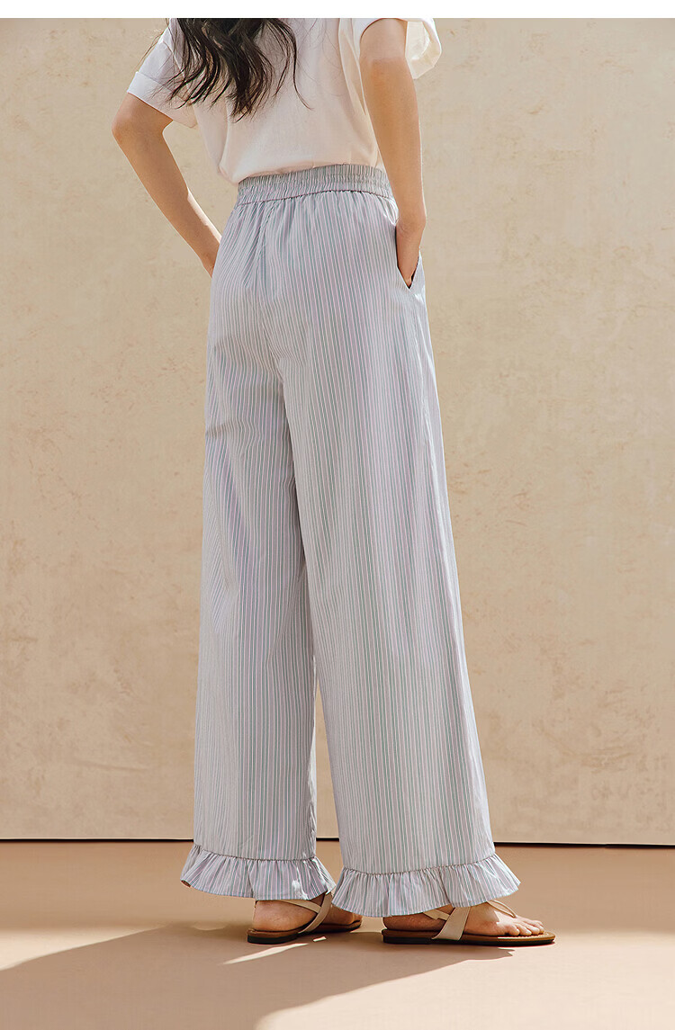 INMAN Lyocell Cotton Vintage Striped Wide-Leg Pants 2026 Summer Women's New Elastic Waist Ruffle Trousers 18